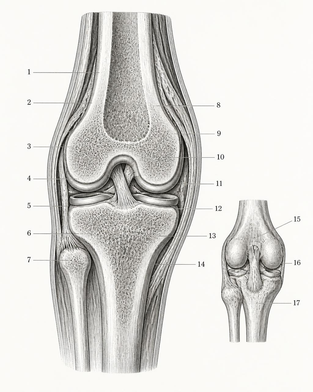 Anatomical engraving of the human knee joint